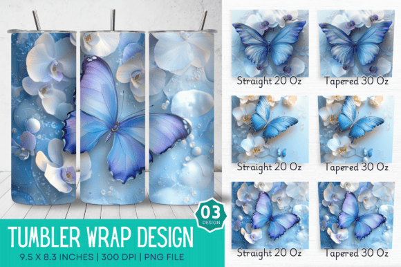 3D Blue Butterfly with Orchids Tumbler: A Splash of Elegance for Your Drinkware