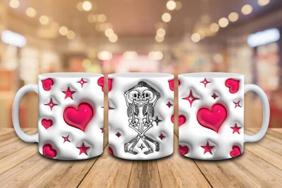 3D Inflated Skeleton Heart PNG Mug Wrap: A Unique and Versatile Design Solution