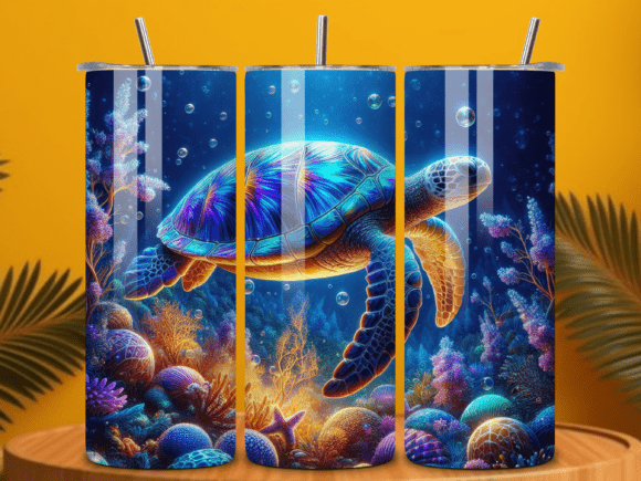 3D Ocean Glow Turtle Tumbler Wrap