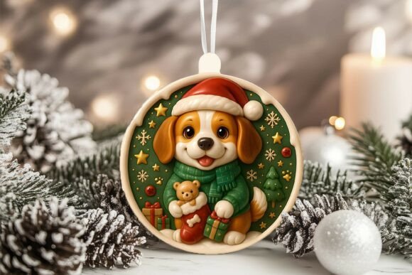 3D Porcelain Beagle Dog Xmas Ornament: A Charming Addition to Your Holiday Decor