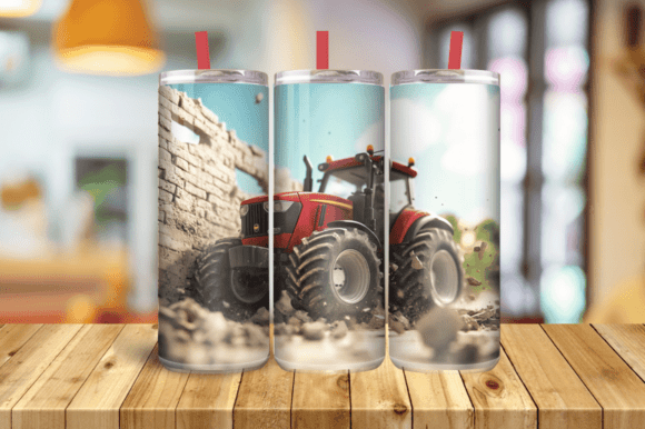 3D Red Tractor Break Through Tumbler