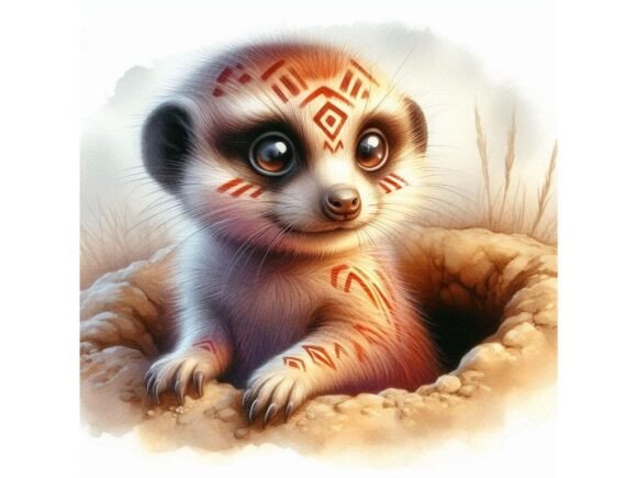 A 3D Baby Meerkat with Tribal Marks: A Versatile and Charming Addition to Your Creative Toolkit