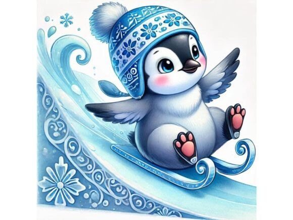 Adorable 3D Penguin Chick in Icy Blue and White