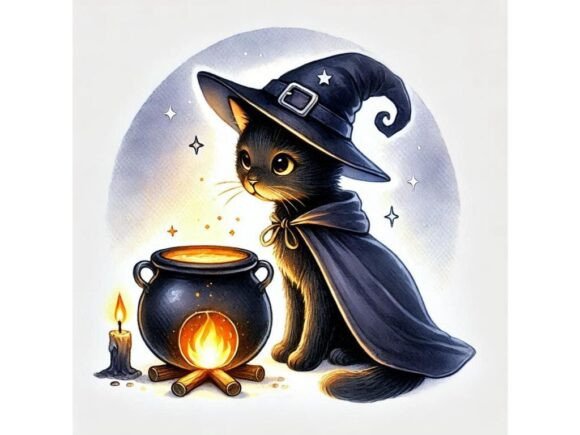 Charming 3D Black Cat in a Tiny Witch's Hat