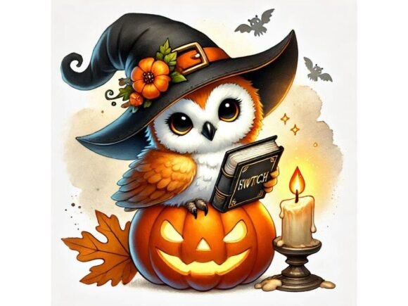Charming 3D Owl with Witch’s Hat, Perc