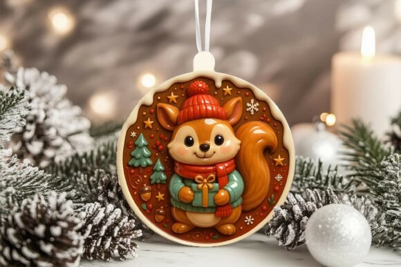 Charming 3D Porcelain Squirrel Christmas Ornament