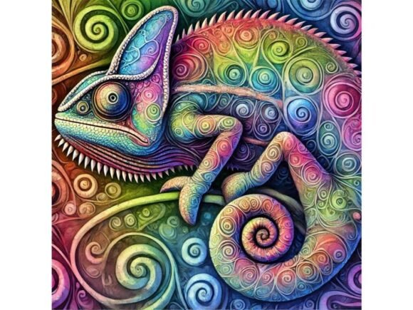 Discover the Versatile 3D Chameleon with Bright, Swirling Pat