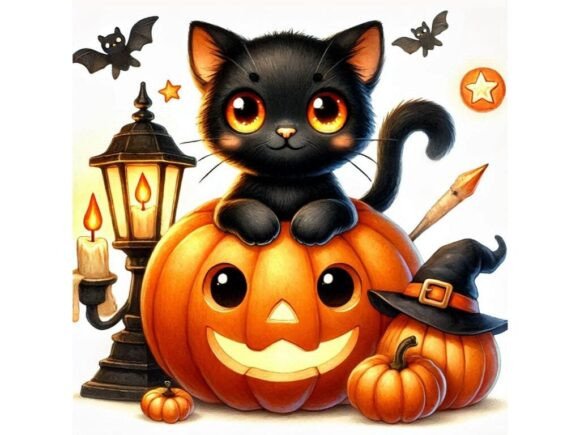 Embrace the Charm of a 3D Cute Black Cat with Glowing Orange