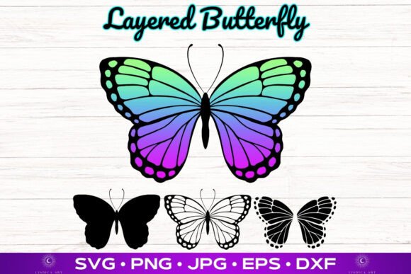 Layered Butterfly 3D SVG Clipart PNG